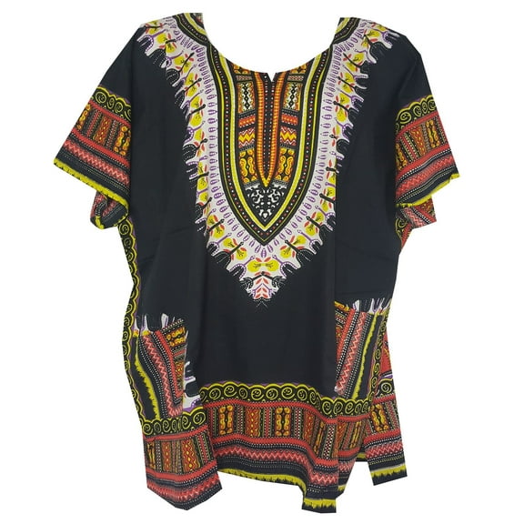GenOne African Shirt Dashiki Cotton Blouse for Women Blazer Short Sleeves 1x, Black Yellow