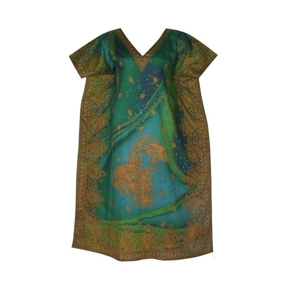 GenOne Kaftan Dresses for Women Paisley Robe Beach Coverups Maxi Caftan D Green Blue Olive Green Cotton