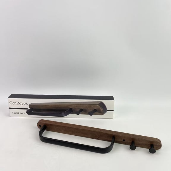 GenRoyok Towel bars,Rustic Burnt Wood Bathroom Towel Bar with Metal Rod, Wall Mounted Bath Towel Rack