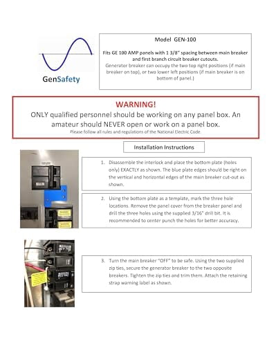 GenSafety Generator Breaker Panel Interlock Kit for GE 100 Amp Panel ...