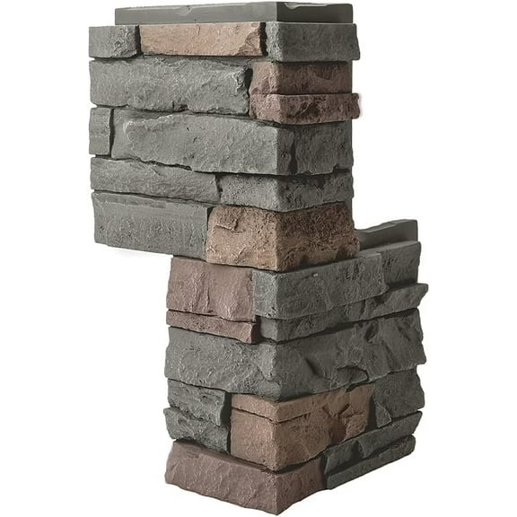 GenStone Faux Stacked Stone 90 Degree Outside Corner Panel 22.5" x 12" in Keystone Color for Do It Yourself Friendly Home Improvement Projects