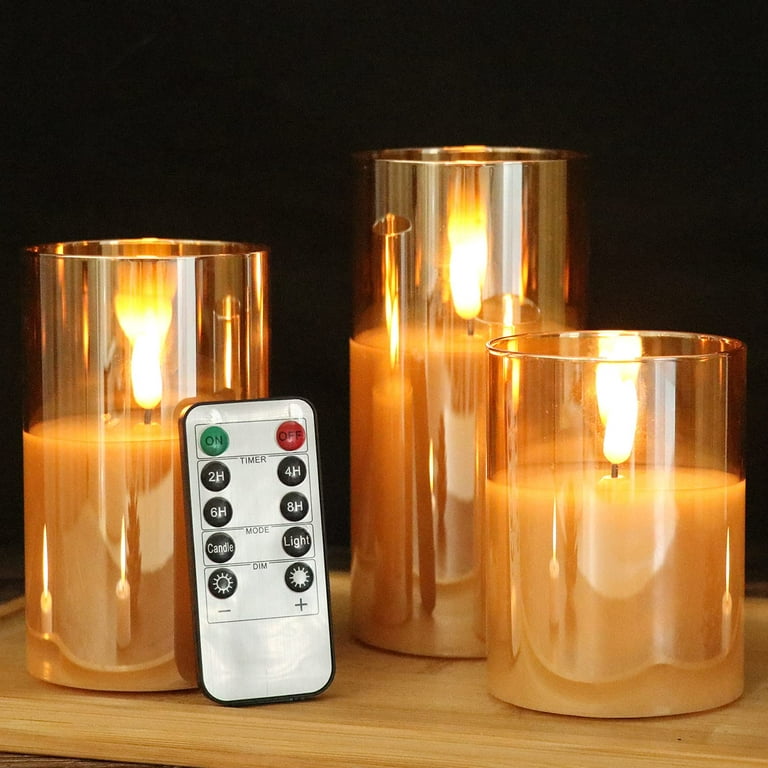 GenSwin Flameless Led Candles Flickering Battery Operated with Remote, Real  Wax 3D Wick Moving Pillar Candles with Timer Remote Glass Effect for