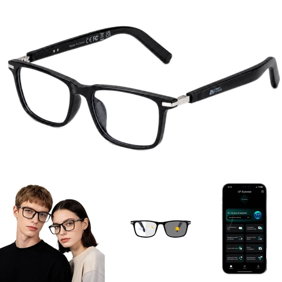 Genxenon Bluetooth AI Glasses,No-Subscription AI Translation,Free App Powered By ChatGPT,Real-Time Translation,AI Voice Assistant,Photochromic Sunglasses,Black Rectangle for Women