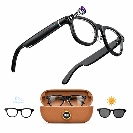 Genxenon AI Smart Glasses with Charging Case,8mp Hd Camera Glasses for Men Women,1200p Video Recording Glasses,Open-Ear Speakers for Audio