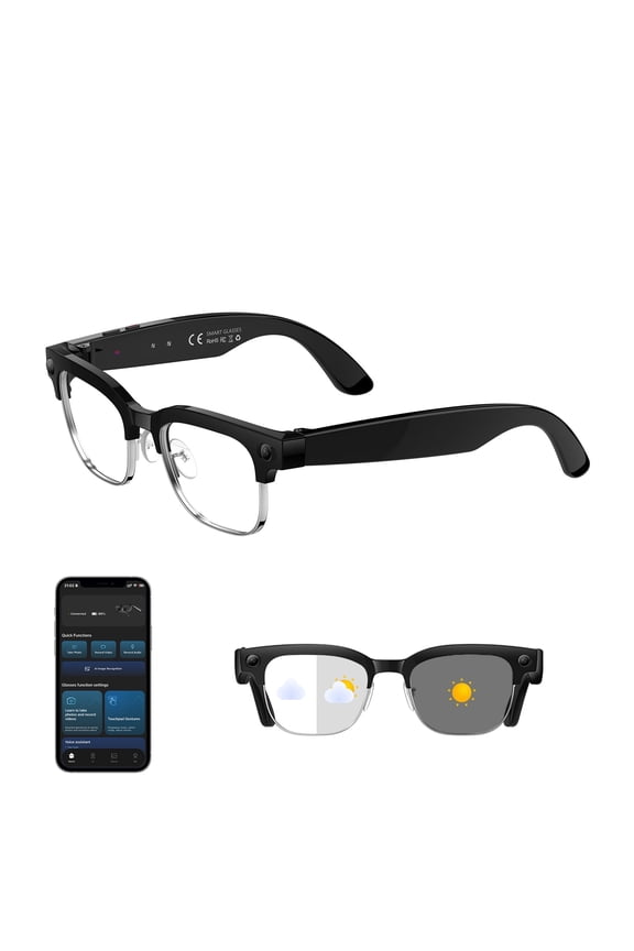 AI Smart Glasses with 1080P HD Camera & Photochromic Lenses  Video Recording,Real-Time Translation,Voice Assistant,Open-Ear Audio,Polarized Sunglasses for Travel Vlogging