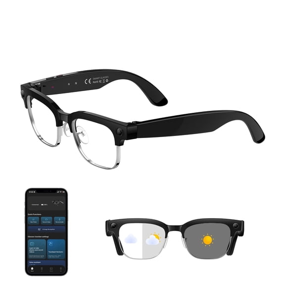 GenXenon AI Smart Glasses with 1080P HD Camera & Photochromic Lenses Video Recording,Real-Time Translation,Voice Assistant,Open-Ear Audio,Polarized Sunglasses for Travel Vlogging