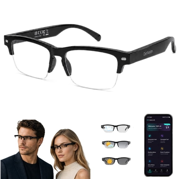 GenXenon AI Glasses for Men Women,AI Assistant,Language Translation Glasses,Rectangular Photochromic Sunglasses,Open Bluetooth Audio,Business Half Frame,Suitable for Meetings and Offices