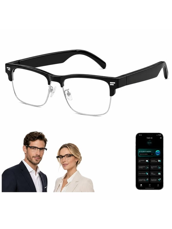 AI Smart Glasses with Voice Translation,Bluetooth 5.4 Audio Glasses,Real-Time 164 Language Interpreter,Hands-Free Calls,Music Playback,Anti-Blue Light Clear Lenses with UV400 for Men Women