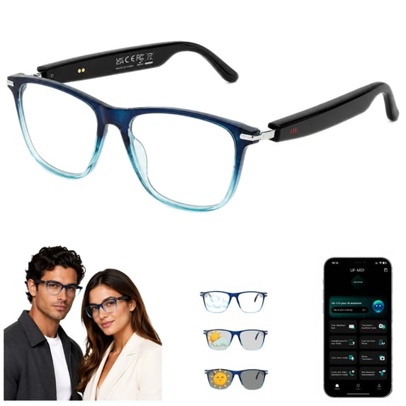 GenXenon AI Translator Glasses with Photochromic Lenses – Multi-Language Real-Time Translation,Open-Ear Audio,Hands-Free Calls,Lightweight Smart Eyewear for Business & Outdoor