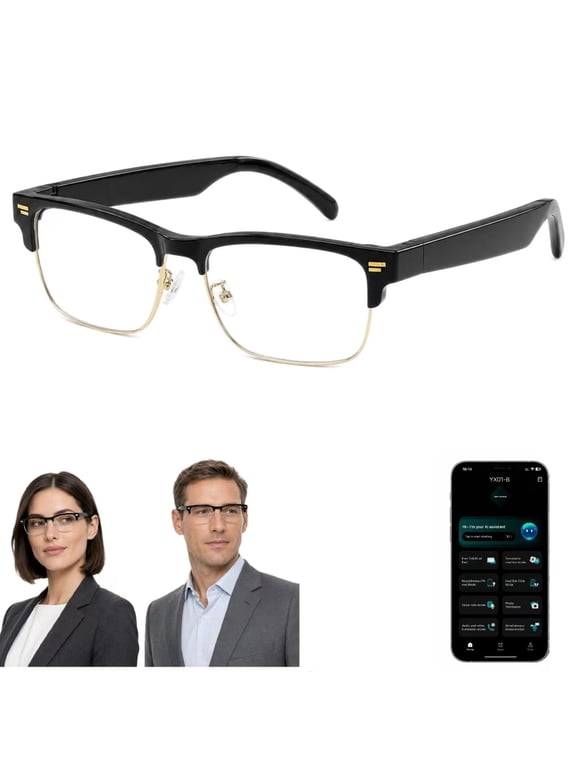 Smart AI Glasses for Hands-Free Travel & Calls,165+ Languages Translation,Anti Blue Light Glasses Suitable for Meeting and Buisness,Powered By Chatgpt,Gold Half Frame Unisex
