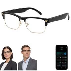 Genxenon Smart AI Glasses for Hands-Free Travel & Calls,165+ Languages Translation,Anti Blue Light Glasses Suitable for Meeting and Buisness,Powered By Chatgpt,Gold Half Frame Unisex