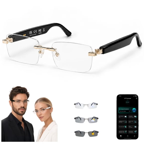 GenXenon AI Translator Glasses,Real-Time 164 Language Translation,Rimless Photochromic Smart Sunglasses,Bluetooth 6.0 Open-Ear Audio,Hands-Free Calling & Music for Men Women Work Travel