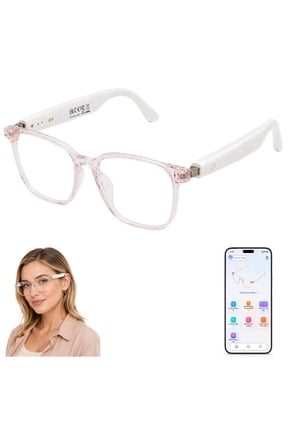 Smart AI Glasses,Hands-Free Travel & Calls,Clear Blue-Light Filtering Lenses,165+ Languages,Free App Powered By ChatGPT,35g Lightweight,Square Oval Bluetooth Glasses for Women(Pink)