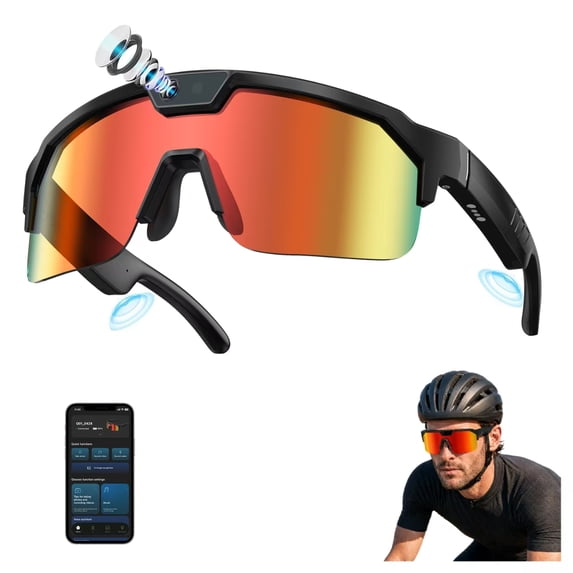 Genxenon Cycling Glasses with Camera with 1200p Stabilized Sport Pov,8mp Photos,Anti-Shake,Powered By ChatGPT,4gb+Wifi-4+290mAh,Orange Sport Lenses,Shield Wrap‑Around Sport Unisex