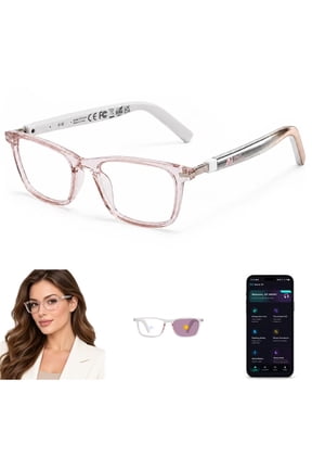 Bluetooth AI Glasses,No-Subscription AI Translation,Free App Powered By Chatgpt,Real-Time Translation,AI Voice Assistant,Photochromic Purple Sunglasses,Pink Rectangle for Women