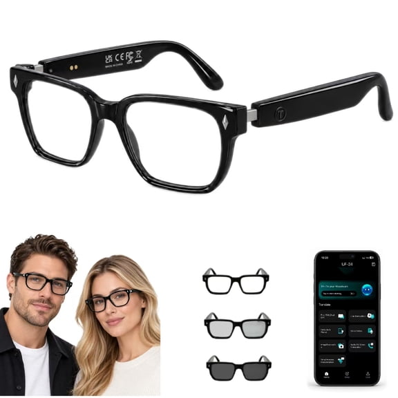 GenXenon AI Glasses with Photochromic Lenses for Daily Wear,Free App,165+ Languages Real Time Translation,Hands Free Call,Dual 70mAh Battery,Square Smart Sunglasses for Unisex(Black)