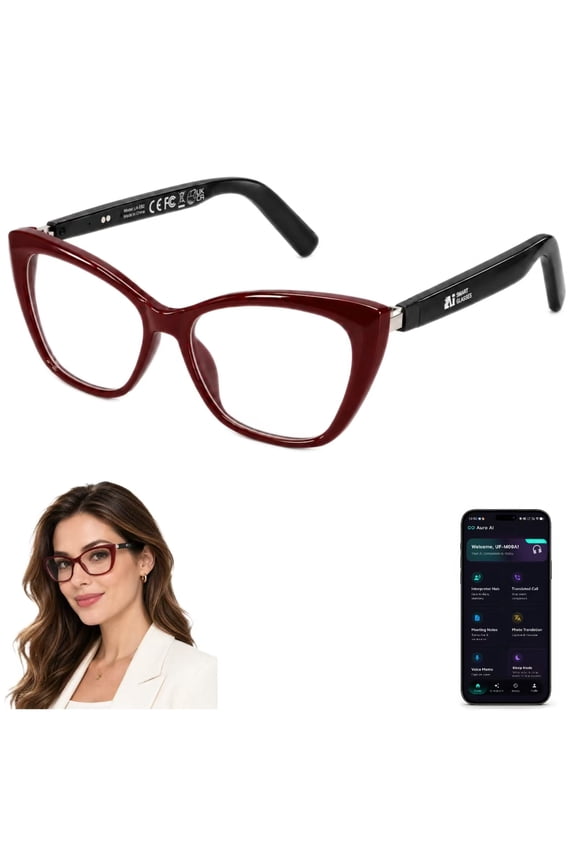 AI Smart Glasses with Real Time Translation,AI Assistant,Bluetooth Audio,Voice Recording,Meeting Notes,Photo Translation and IP65 Waterproof Design