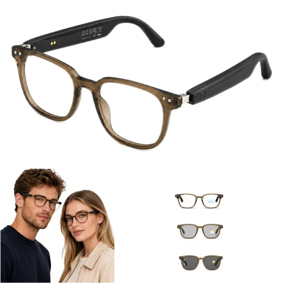 GenXenon Bluetooth Glasses with Photochromic Lenses for Men and Women,Voice Assistant,Hands-Free Calls,Open-Ear Audio,Clear Oversized Unisex Sunglasses for Business and Daily(Brown)