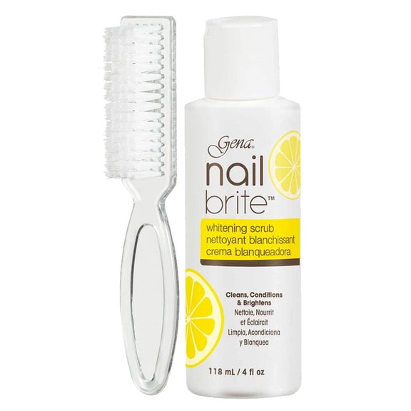 Gena Nail Brite Whitening Scrub with Brush, Conditioning Nail Care Formula for Discolored Nails, 4 Oz