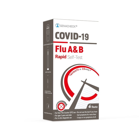 GenaCheck COVID-19 / Flu A+B, At-Home Respiratory Test Kit (216 Tests) | OTC Nasal Swab | Ages 2+ | Easy to Use Self-Test | Fast Results - 54 Kits, 4 Tests per Kit