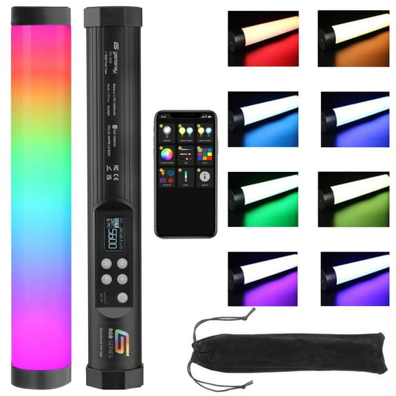 Genaray 1' RGB Tube Light LED Full Color Portable Video Light w App Control, 2800 - 8000K CCT, 10 Lighting 7 Pixel Effects, Li-Ion Battery, LED Light w Storage Bag for Professional Studio Photography