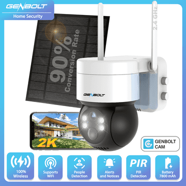 GENBOLT 2K Solar Security Camera Outdoor Wireless, WiFi Home Surveillance CCTV Camera Systems, Battery Powered PTZ IP Camera with PIR Detection, Color Night Vision, Two Way Audio