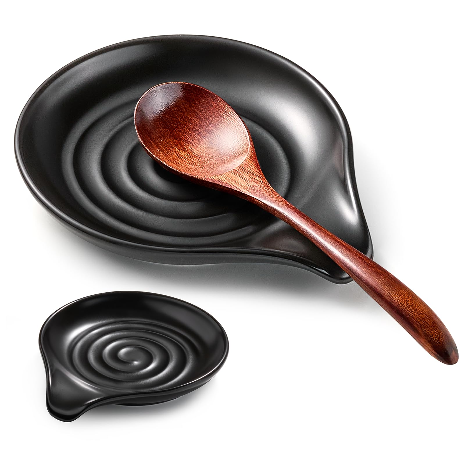 Poggiacucchiaio In Ceramica 5 Pollici Con Design A Spirale E Base Antiscivolo - Supporto Per Utensili Da Cucina, Nero