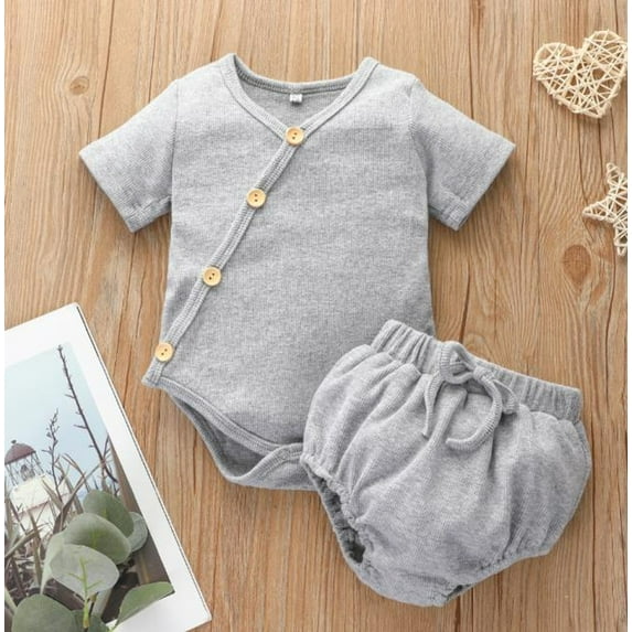 Gender Neutral Baby Girls Boys Ribbed Bodysuit with Bummies 12-18M