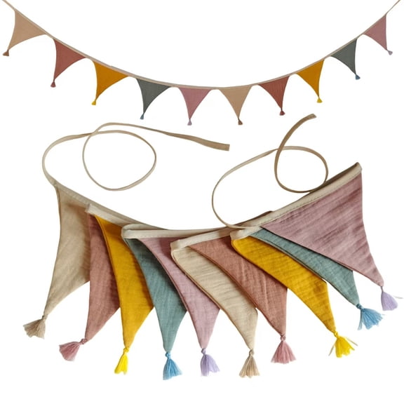 Gender Neutral Nursery Bunting Banners Washable Cotton Flag Multicolor Vintage Baby Photography Props with Tassels