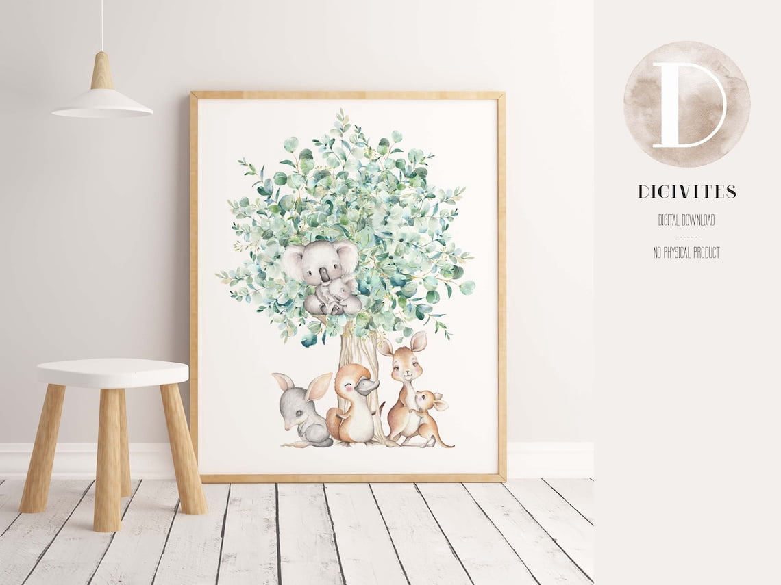Gender Neutral Nursery Wall Art Prints With Australian Animals Under A ...