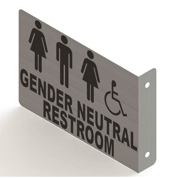 Gender Neutral Restroom Projection Sign- Gender Neutral Restroom 3D Sign (Silver- Brush Aluminium, 7X10, 90D Sign)-ESPECTADORA LINE (ref-2201)