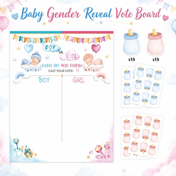 Gender Neutral Student Shower Decorations, Shower Decor, Party Decor, Student, Soft Pastel Gender Reveal Poster Kit Including 1Pc Illustrated Poster, 3Pc Boy, 3Pc Girl to Fit Most