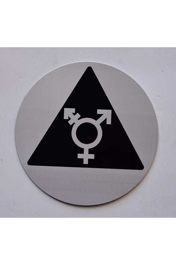 Gender Neutral Symbol Door Sign Black Triangle Sign (Aluminum, Silver, Size Q12)- The Sensation line