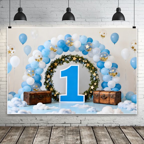 Gender Reveal 1st Birthday Backdrop ONE Sign Photo Background Banner Baby First Birthday Party Photo Booth Decor Supplies for Boy Girl Gender Reveal Party 5*3FT