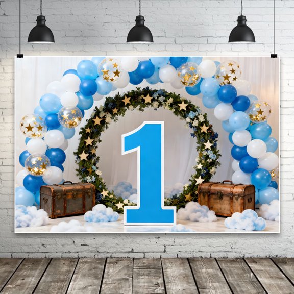 Gender Reveal 1st Birthday Backdrop ONE Sign Photo Background Banner Baby First Birthday Party Photo Booth Decor Supplies for Boy Girl Gender Reveal Party 5*3FT