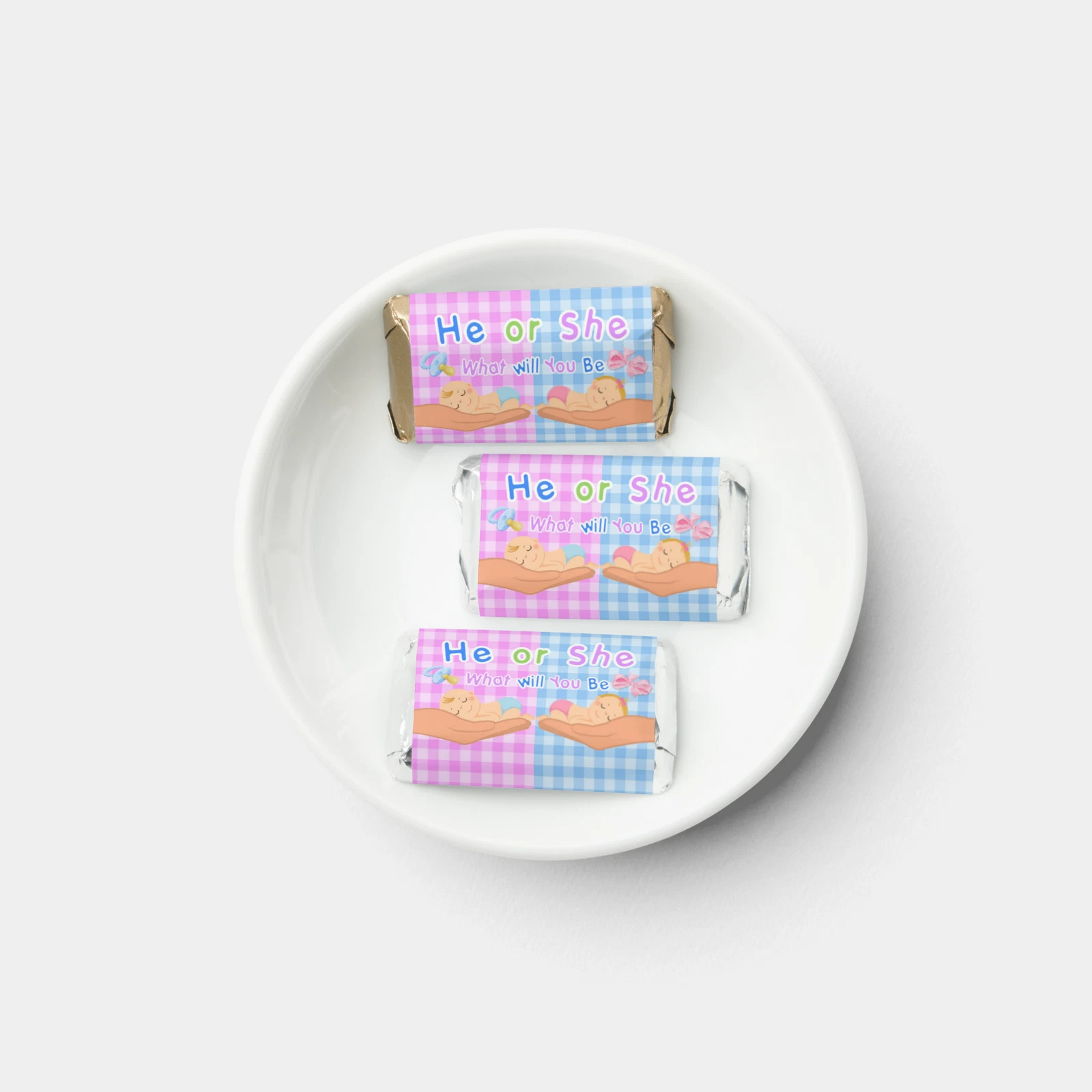 Gender Reveal Baby Shower Party Favors, Miniatures Candy Bar 45 Printed Labels