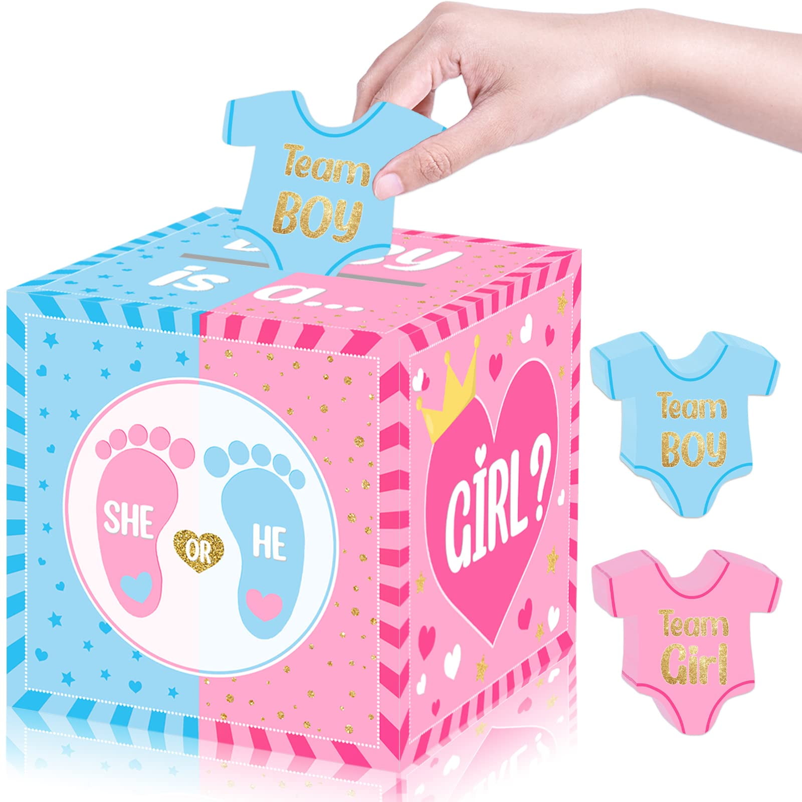 Gender Reveal Baby Shower Party Voting Box with 60 Ballot Cards Decorations Set, He or She Reveal, Cast Your Vote Games,Gender Reveal Party Supplies,Pink and Blue