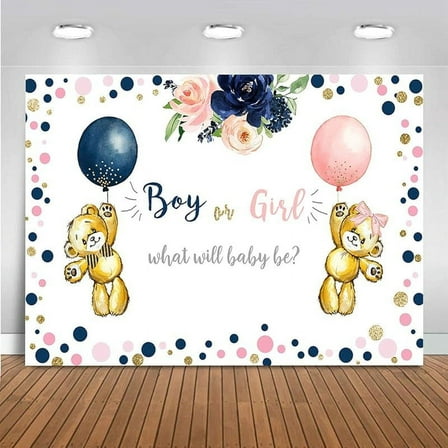 Gender Reveal Backdrop Banner Boy or Girl Gender Reveal Party Decorations Supplies Little Bear Balloon Baby Shower Cake Table Photo Booth