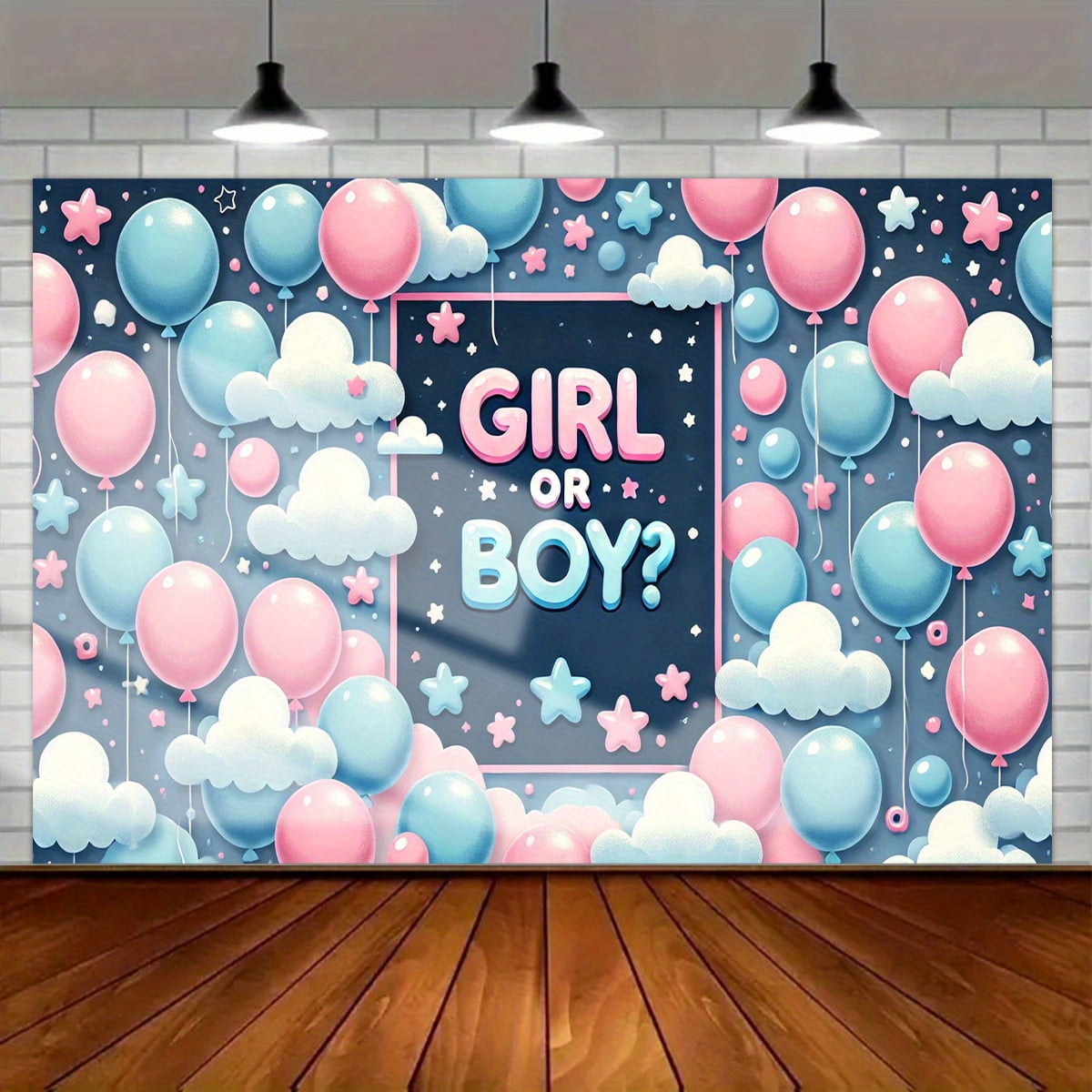 Gender Reveal Banner „Boy Or Girl What Will Baby Be“ – Gold, Blau, Rosa Glitzernd – Für Baby Shower Deko