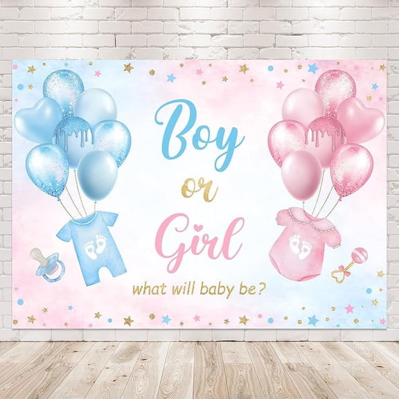 Gender Reveal Backdrop Boy or Girl Banner Blue and Pink Stars Balloon Theme What Will Baby Be Gender Reveal Party Decorations Supplies Gender Reveal Party Photo Booth Props