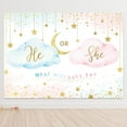 thumbnail image 1 of He Or She Gender Reveal Backdrop Boy or Girl Pink Cloud What Will Baby Be Background Gold Stars Moon Cute Lovely Newborn Party Decorations Banner Photo Booth Props Birthday Supplies, 1 of 4