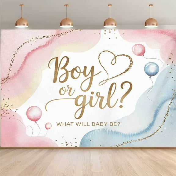 Gender Reveal Backdrop Boy or Girl What Will Baby Be Photography Background Watercolor Pastel Blue Pink Balloons Gender Reveal Party Decorations Banner Supplies Photo Booth Props