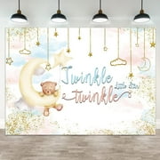 Gender Reveal Backdrop Twinkle Twinkle Little Star Photography Background Bear Blue Pink Cloud Moon Glitter Gold Dots Baby Shower Banner Decorations Newborn Party Photo Booth Props
