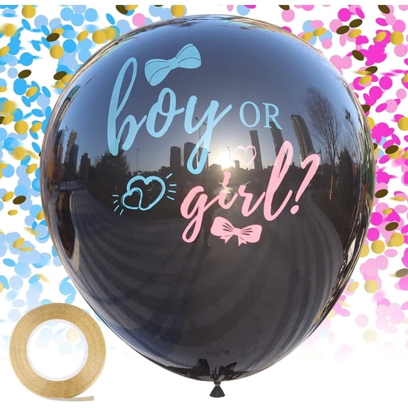 Gender Reveal Balloon - 2pcs Gender Reveal Confetti Balloons with Pink and Blue Confetti – 36 Inch Black Gender Reveal Balloons Perfect for Taking Photos and Videos