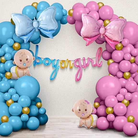 Gender Reveal Balloon Arch Kit 70 Pcs, Pink Blue Balloons with Boy or Girl Sign Baby Shower Decorations, Gender Party Decor