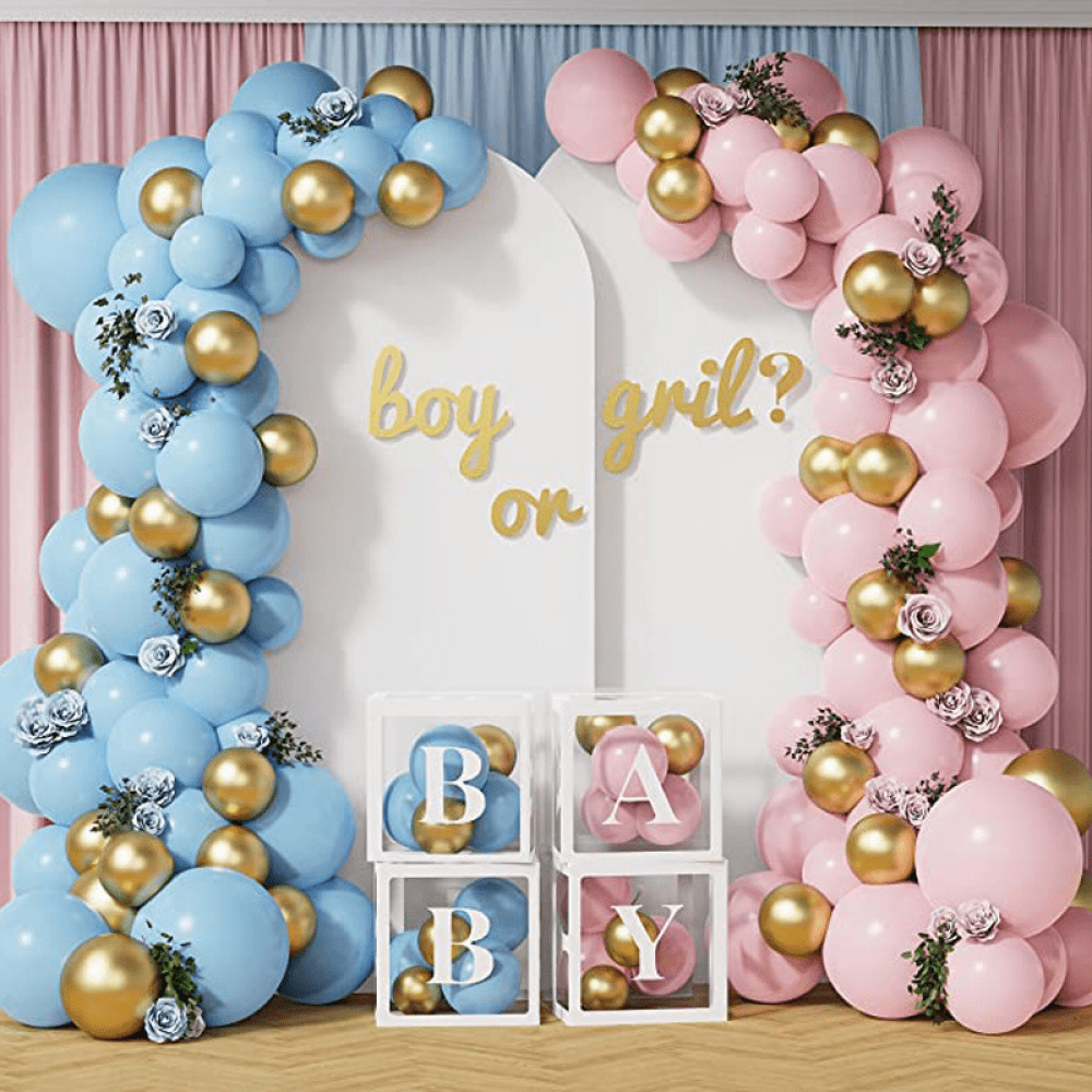 Gender Reveal Balloon Garland Arch Kit, 142Pcs Pink and Blue Balloon