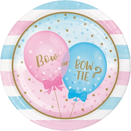 Gender Reveal Balloons Round Paper Plates 24 Count for 24 Guests