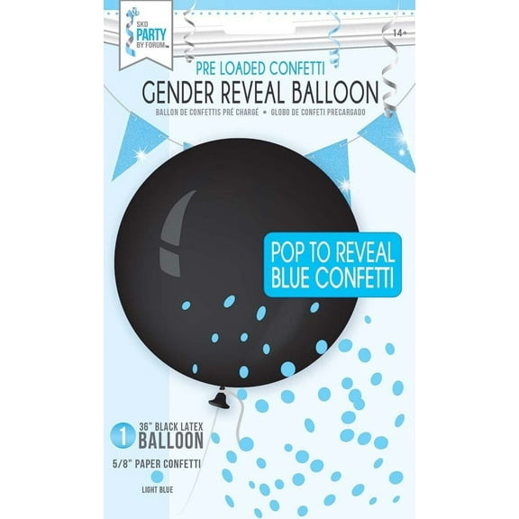 Gender Reveal Boy Confetti Ballon 36"; Black Latex Ballon With Blue By Forum