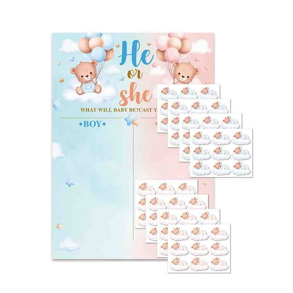 Gender Reveal Boy or Girl Voting party Game  Stickers Guess poster  Supplies baby shower Atmosphere decoration props gift bear Mother Set