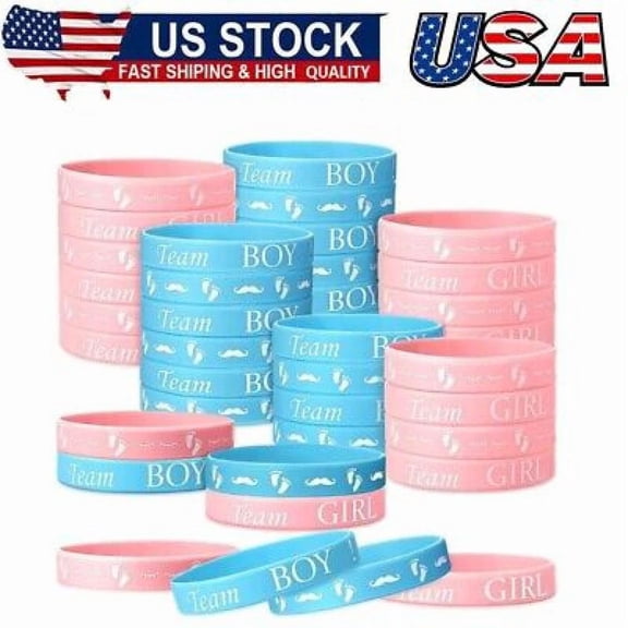 Gender Reveal Bracelets, Team Boy And Girl Rubber Bracelets For Gender Reveal